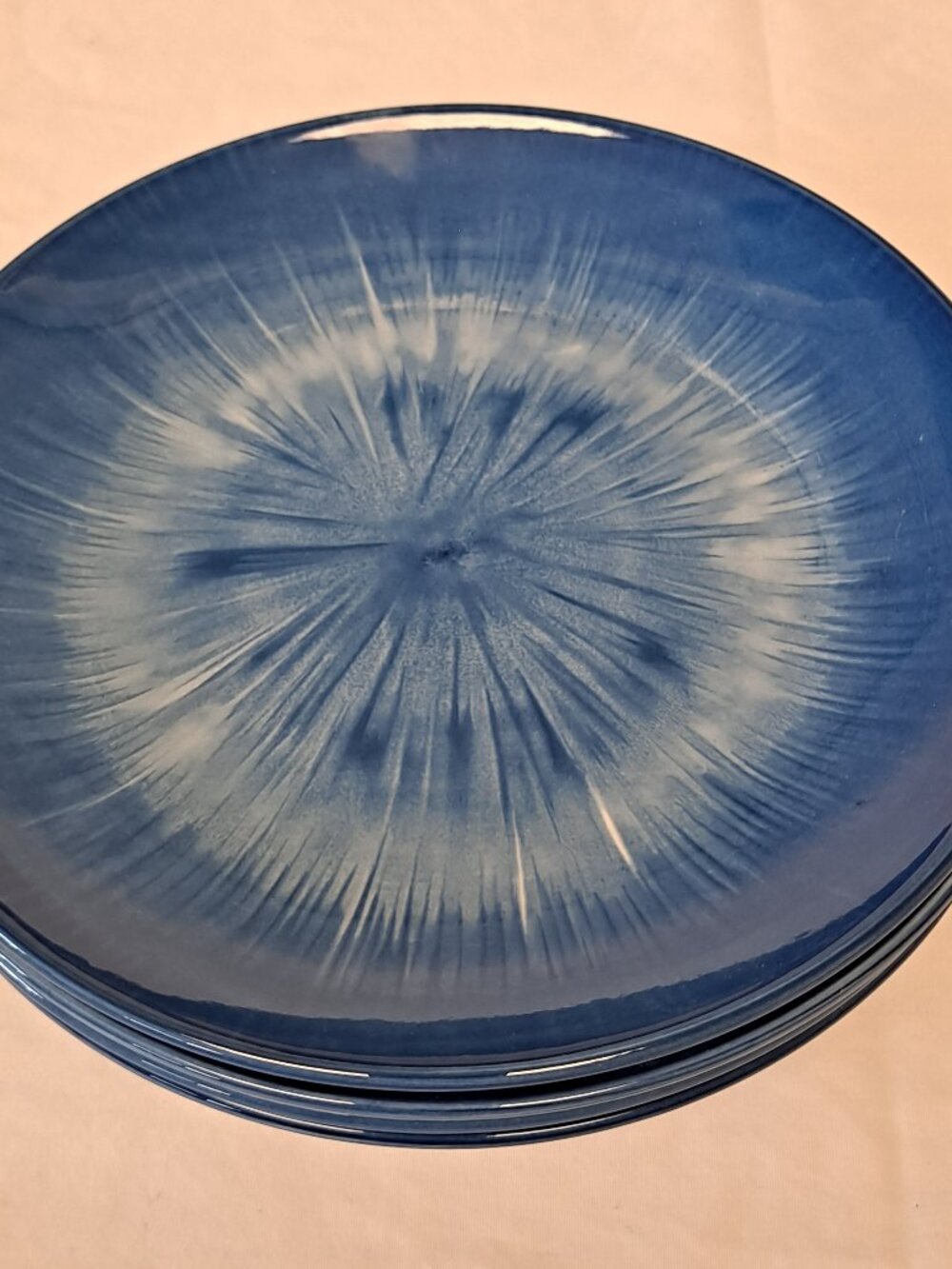 Set 4 Royal Norfolk BLUE BURST 7 1/2" Salad PLATES Spiral Tie Dye Bread